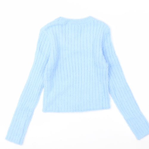 New Look Girls Blue Fluffy Ribbed Pullover Jumper Age 14-15 Years