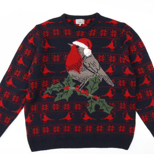 Marks and Spencer Men's Blue XL Christmas Robin Jumper Knit Pullover