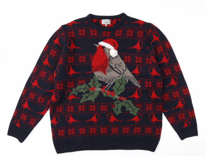 Marks and Spencer Men's Blue XL Christmas Robin Jumper Knit Pullover
