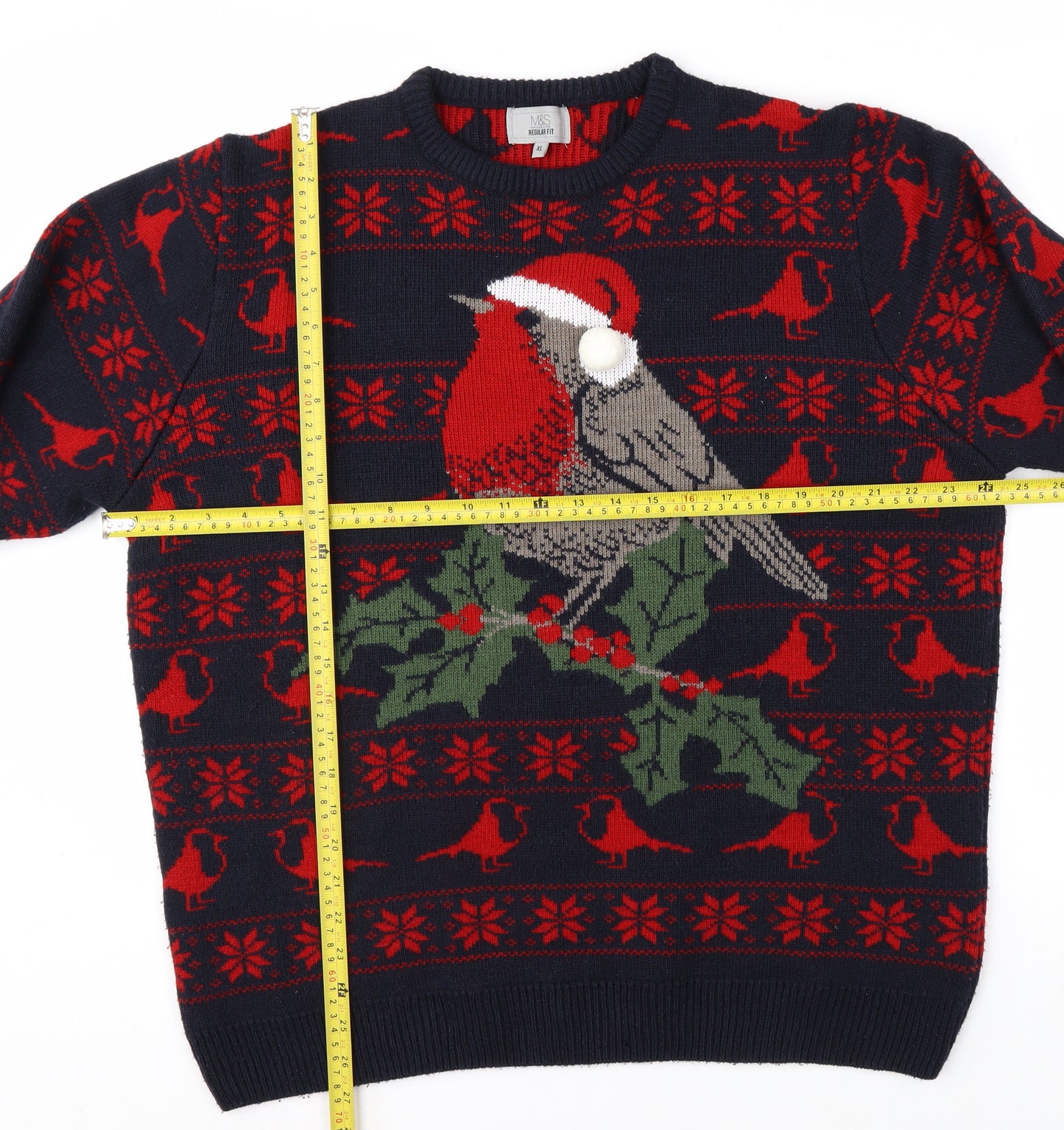 Marks and Spencer Men's Blue XL Christmas Robin Jumper Knit Pullover
