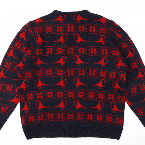 Marks and Spencer Men's Blue XL Christmas Robin Jumper Knit Pullover