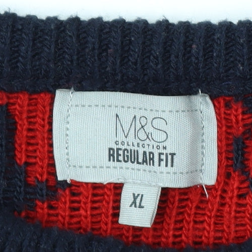 Marks and Spencer Men's Blue XL Christmas Robin Jumper Knit Pullover