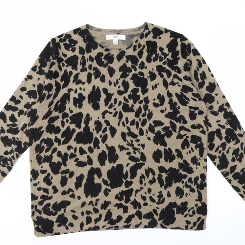 Marks and Spencer Women's Beige Animal Print Crew Neck Jumper Size 14