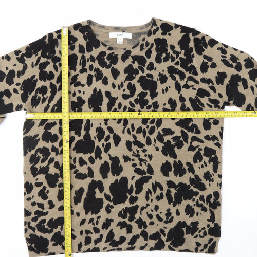 Marks and Spencer Women's Beige Animal Print Crew Neck Jumper Size 14