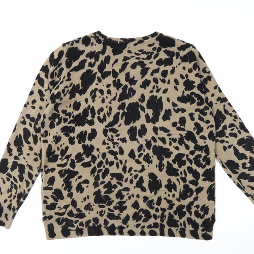Marks and Spencer Women's Beige Animal Print Crew Neck Jumper Size 14