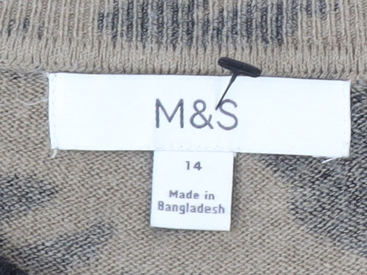 Marks and Spencer Women's Beige Animal Print Crew Neck Jumper Size 14