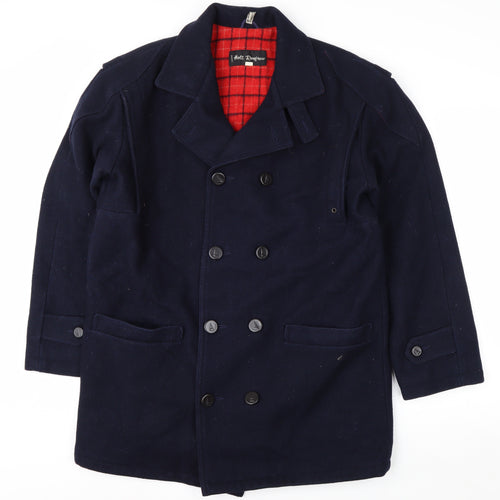 Holt Renfrew Men's Blue Wool Pea Coat Size 38 Double-Breasted Lined