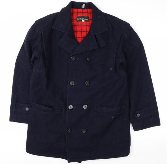 Holt Renfrew Men's Blue Wool Pea Coat Size 38 Double-Breasted Lined