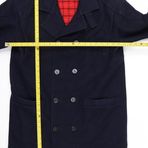 Holt Renfrew Men's Blue Wool Pea Coat Size 38 Double-Breasted Lined
