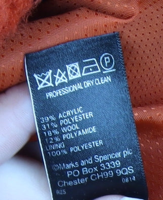 Marks and Spencer Women’s Orange Long Wool Blend Overcoat Size 16