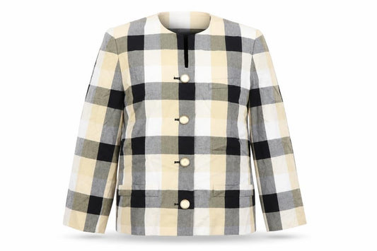 Front view of Le Suit Women’s Multicoloured Check Blazer, size UK 10, Regular Fit