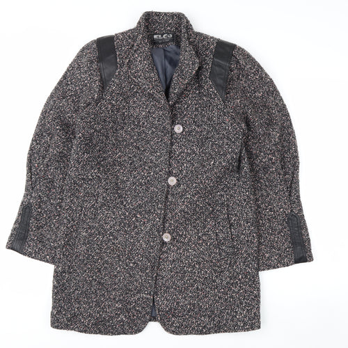 ELCO Women’s Grey Wool Blend Leather Trim Mid-Length Vintage Coat Size S