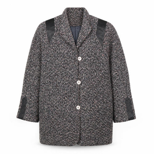 ELCO Women’s Grey Wool Blend Leather Trim Mid-Length Vintage Coat Size S