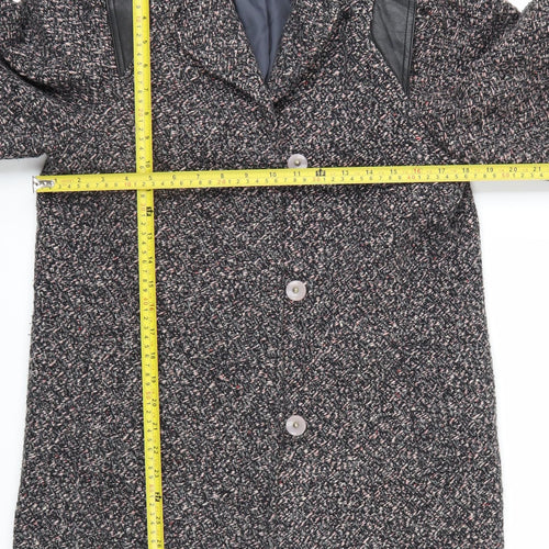 ELCO Women’s Grey Wool Blend Leather Trim Mid-Length Vintage Coat Size S