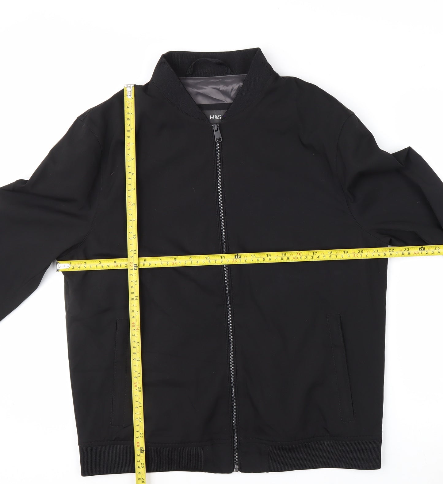 Marks and Spencer Men's Black Bomber Jacket M Lined Zip Casual Style
