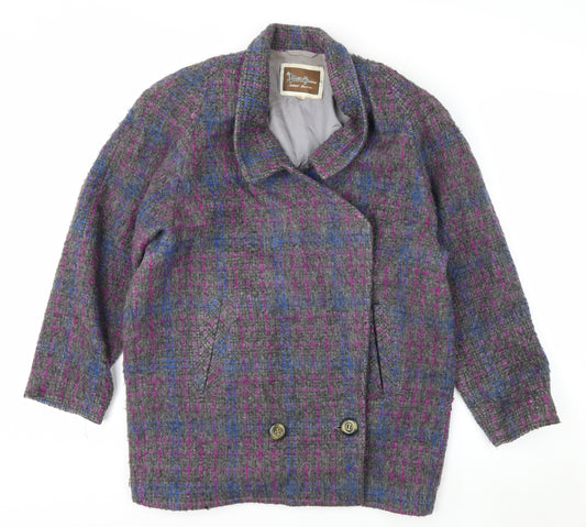 Beniffa Women’s Multicoloured Wool Blend Checked Pea Coat L