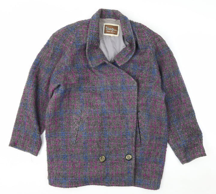 Beniffa Women’s Multicoloured Wool Blend Checked Pea Coat L