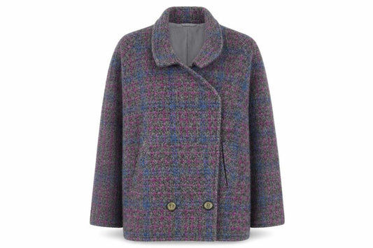 Front view of Beniffa Women’s Multicoloured Wool Blend Checked Pea Coat L