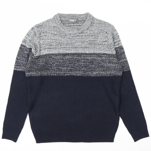 Nutmeg Men Blue Chunky Knit Crew Neck Pullover Jumper Size M
