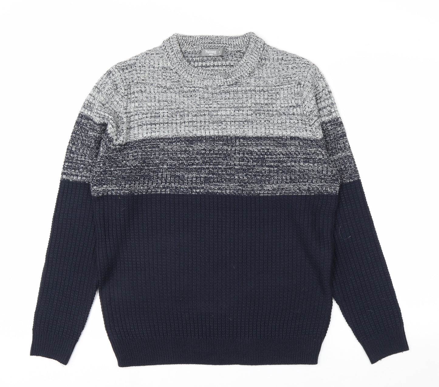 Nutmeg Men Blue Chunky Knit Crew Neck Pullover Jumper Size M