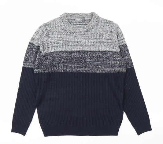 Nutmeg Men Blue Chunky Knit Crew Neck Pullover Jumper Size M