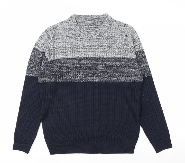 Nutmeg Men Blue Chunky Knit Crew Neck Pullover Jumper Size M