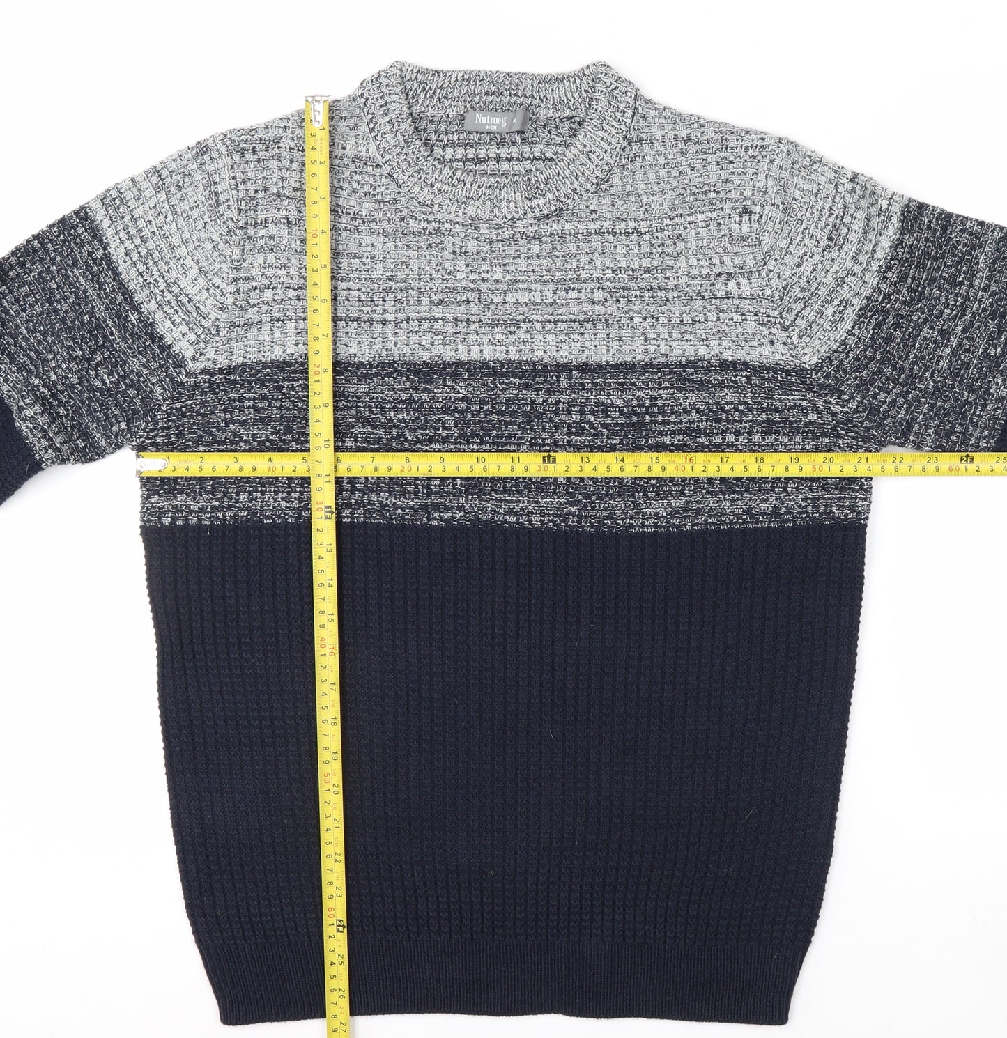 Nutmeg Men Blue Chunky Knit Crew Neck Pullover Jumper Size M