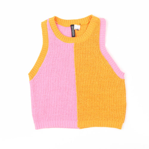 H&M Divided Women's Pink Orange Cropped Knit Tank Top Size S