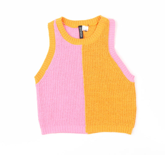 H&M Divided Women's Pink Orange Cropped Knit Tank Top Size S