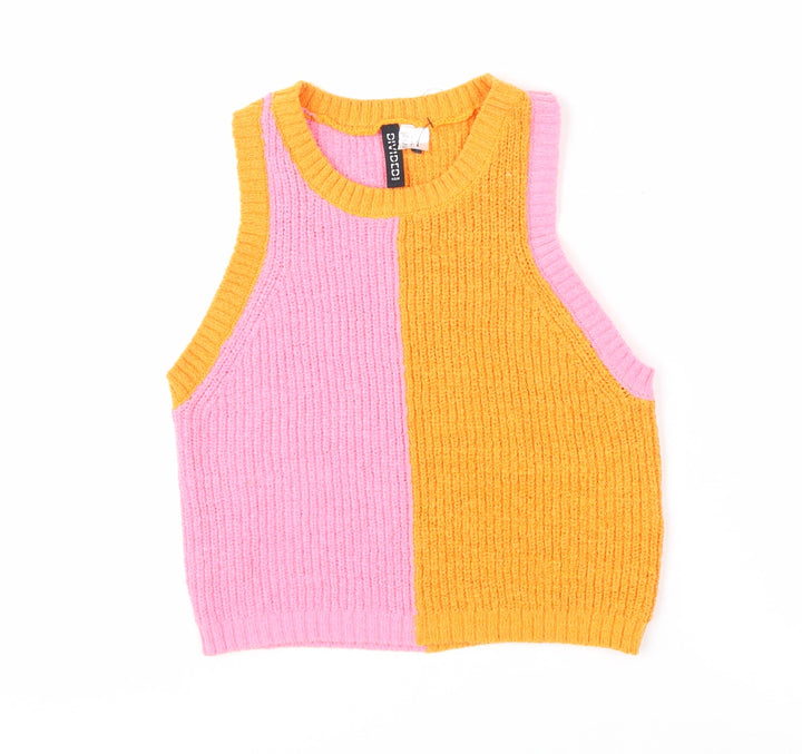 H&M Divided Women's Pink Orange Cropped Knit Tank Top Size S