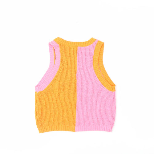 H&M Divided Women's Pink Orange Cropped Knit Tank Top Size S