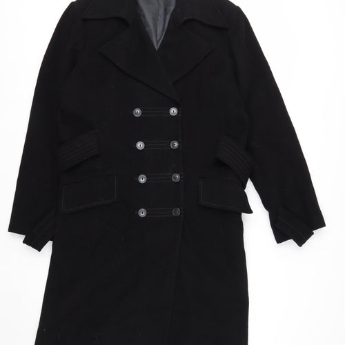 NEXT Womens Black Wool Blend Long Pea Coat Belted Size 20