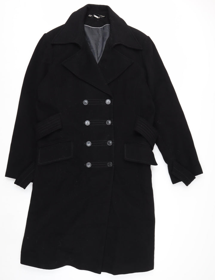 NEXT Womens Black Wool Blend Long Pea Coat Belted Size 20
