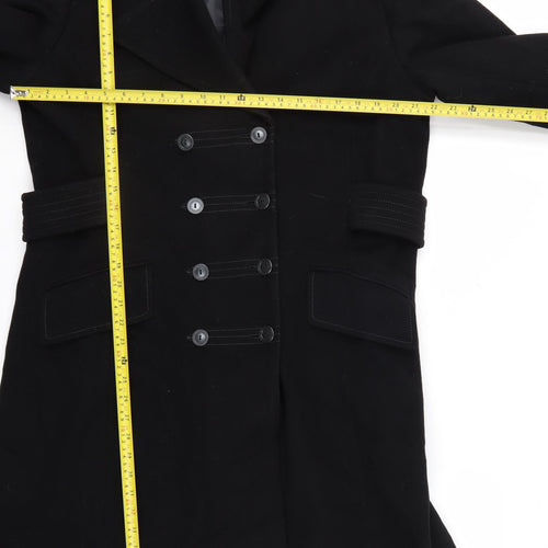 NEXT Womens Black Wool Blend Long Pea Coat Belted Size 20