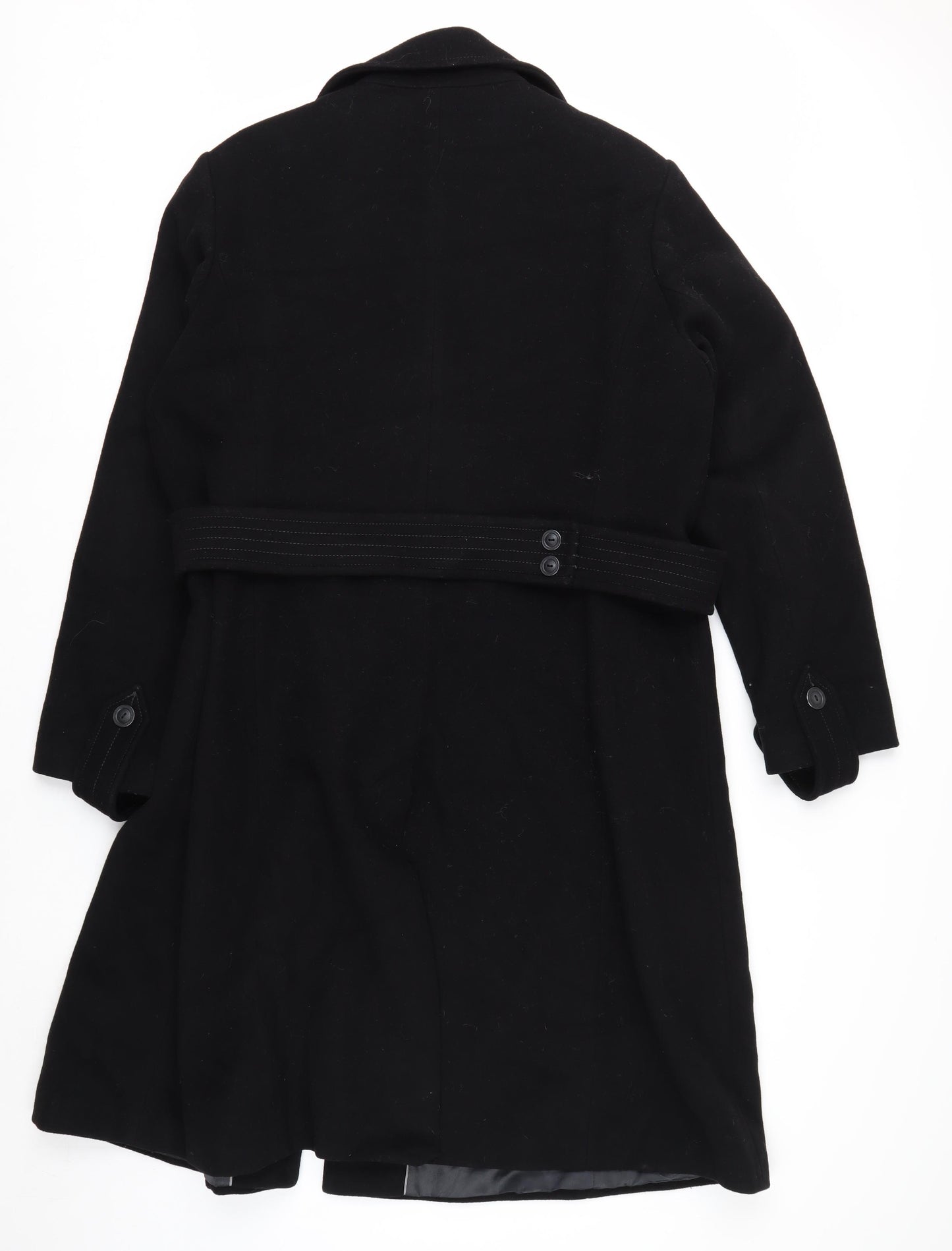 NEXT Womens Black Wool Blend Long Pea Coat Belted Size 20