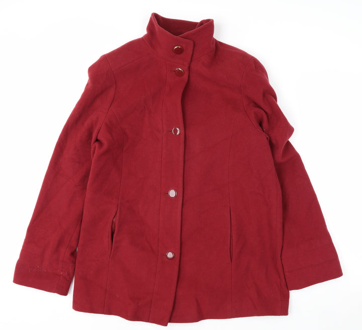 Marks and Spencer Women Red Wool Blend Mid-Length Button Coat Size 14