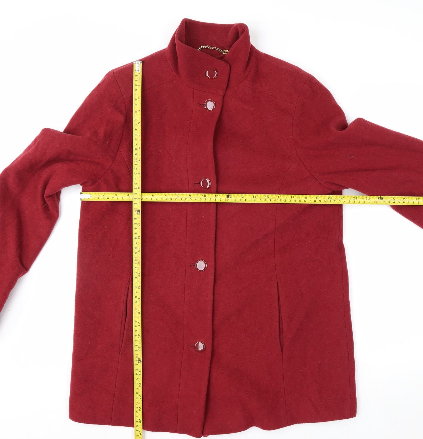Marks and Spencer Women Red Wool Blend Mid-Length Button Coat Size 14