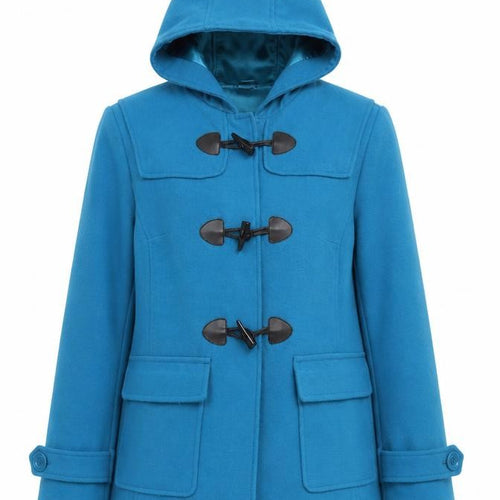 Wishwood Women's Blue Wool Duffle Coat Size 14 Hooded Mid-Length