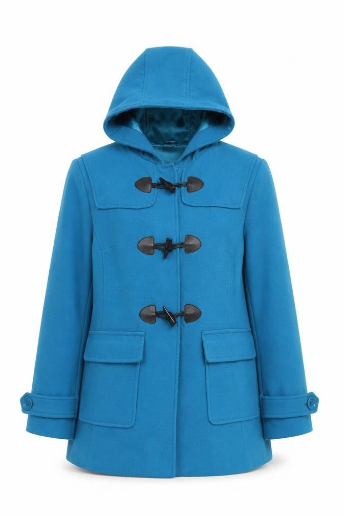 Wishwood Women's Blue Wool Duffle Coat Size 14 Hooded Mid-Length