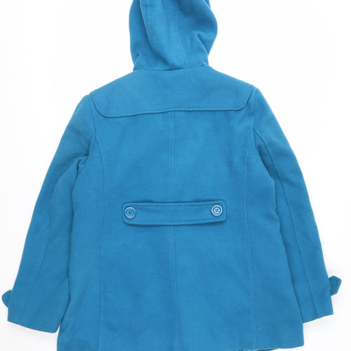 Wishwood Women's Blue Wool Duffle Coat Size 14 Hooded Mid-Length