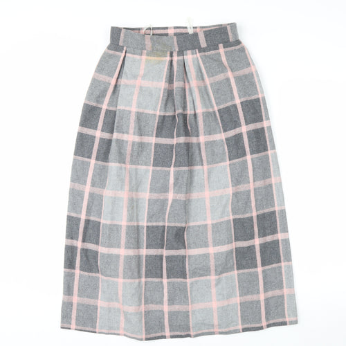 Quail Crossing Women's Grey Pink Check Wool Blend Midi A-Line Skirt Size 12