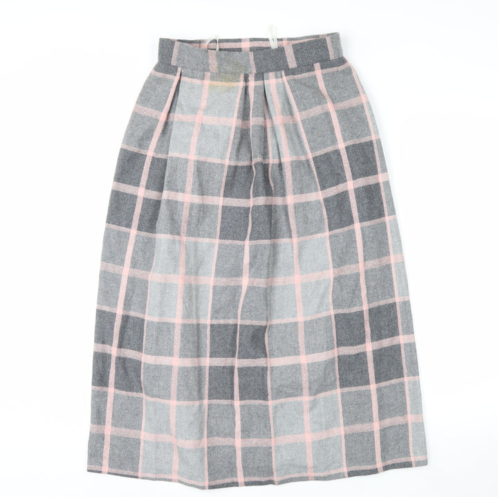 Quail Crossing Women's Grey Pink Check Wool Blend Midi A-Line Skirt Size 12