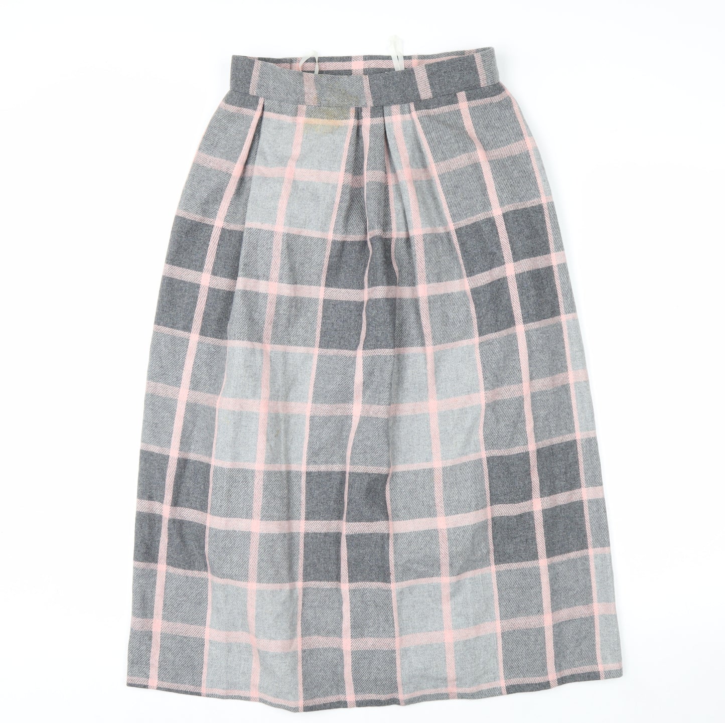 Quail Crossing Women's Grey Pink Check Wool Blend Midi A-Line Skirt Size 12