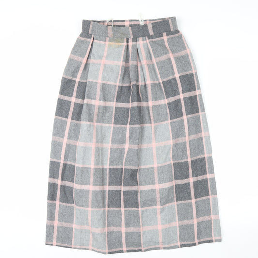 Quail Crossing Women's Grey Pink Check Wool Blend Midi A-Line Skirt Size 12