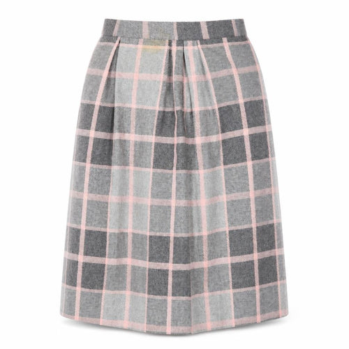 Quail Crossing Women's Grey Pink Check Wool Blend Midi A-Line Skirt Size 12