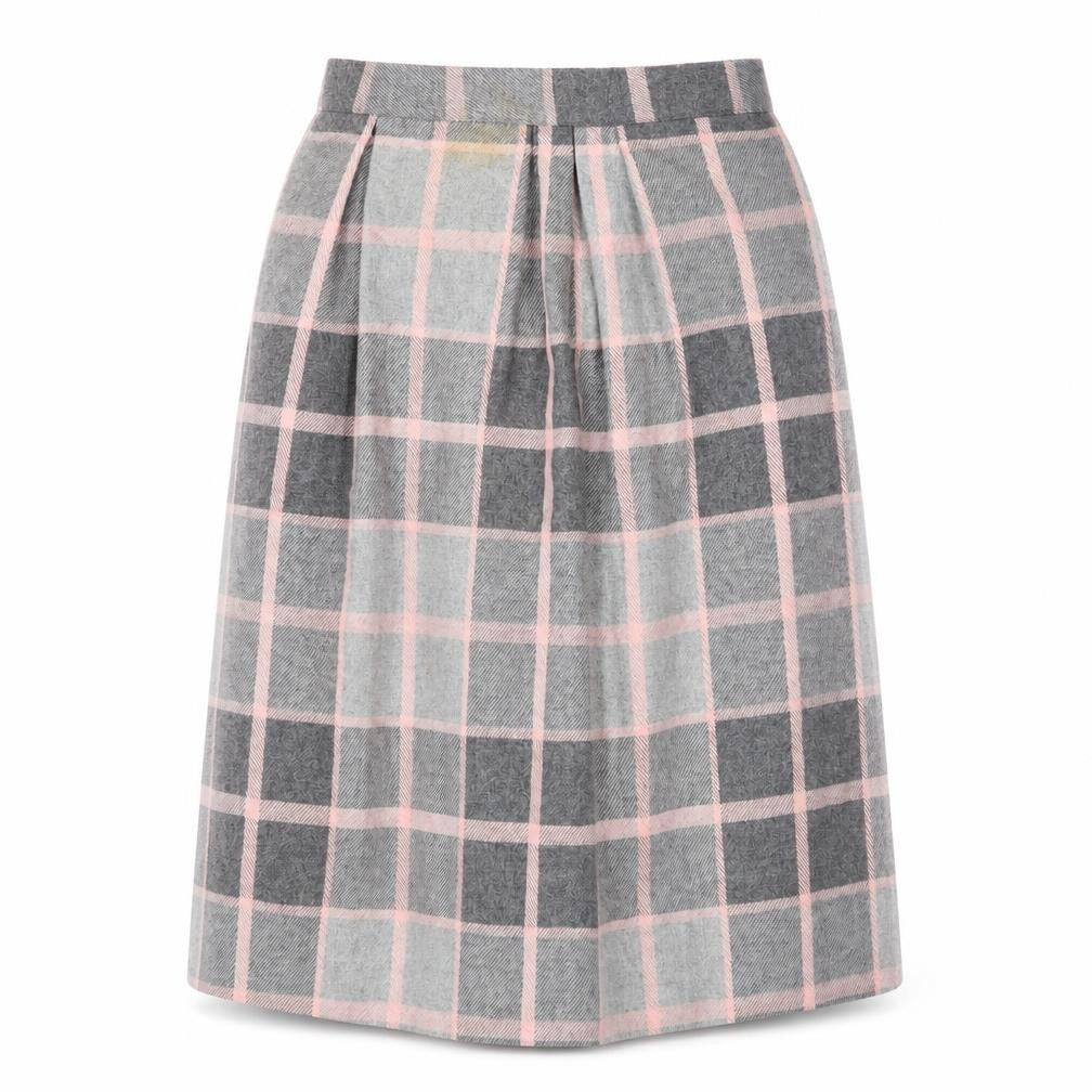 Quail Crossing Women's Grey Pink Check Wool Blend Midi A-Line Skirt Size 12