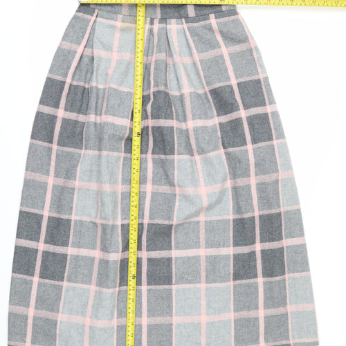 Quail Crossing Women's Grey Pink Check Wool Blend Midi A-Line Skirt Size 12