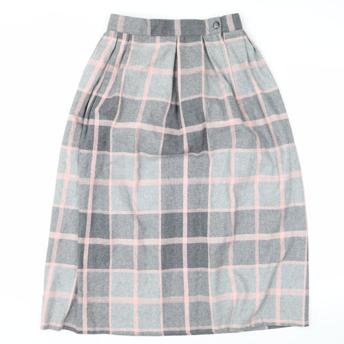 Quail Crossing Women's Grey Pink Check Wool Blend Midi A-Line Skirt Size 12