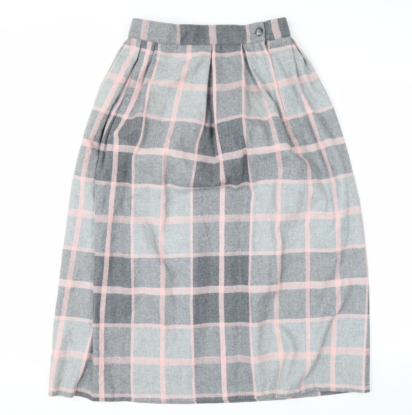 Quail Crossing Women's Grey Pink Check Wool Blend Midi A-Line Skirt Size 12