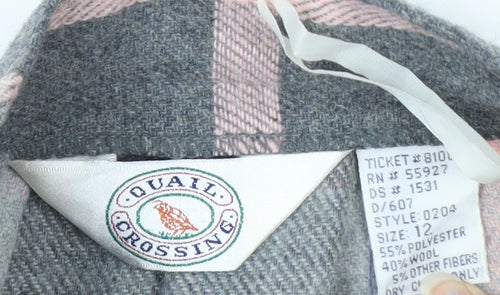 Quail Crossing Women's Grey Pink Check Wool Blend Midi A-Line Skirt Size 12
